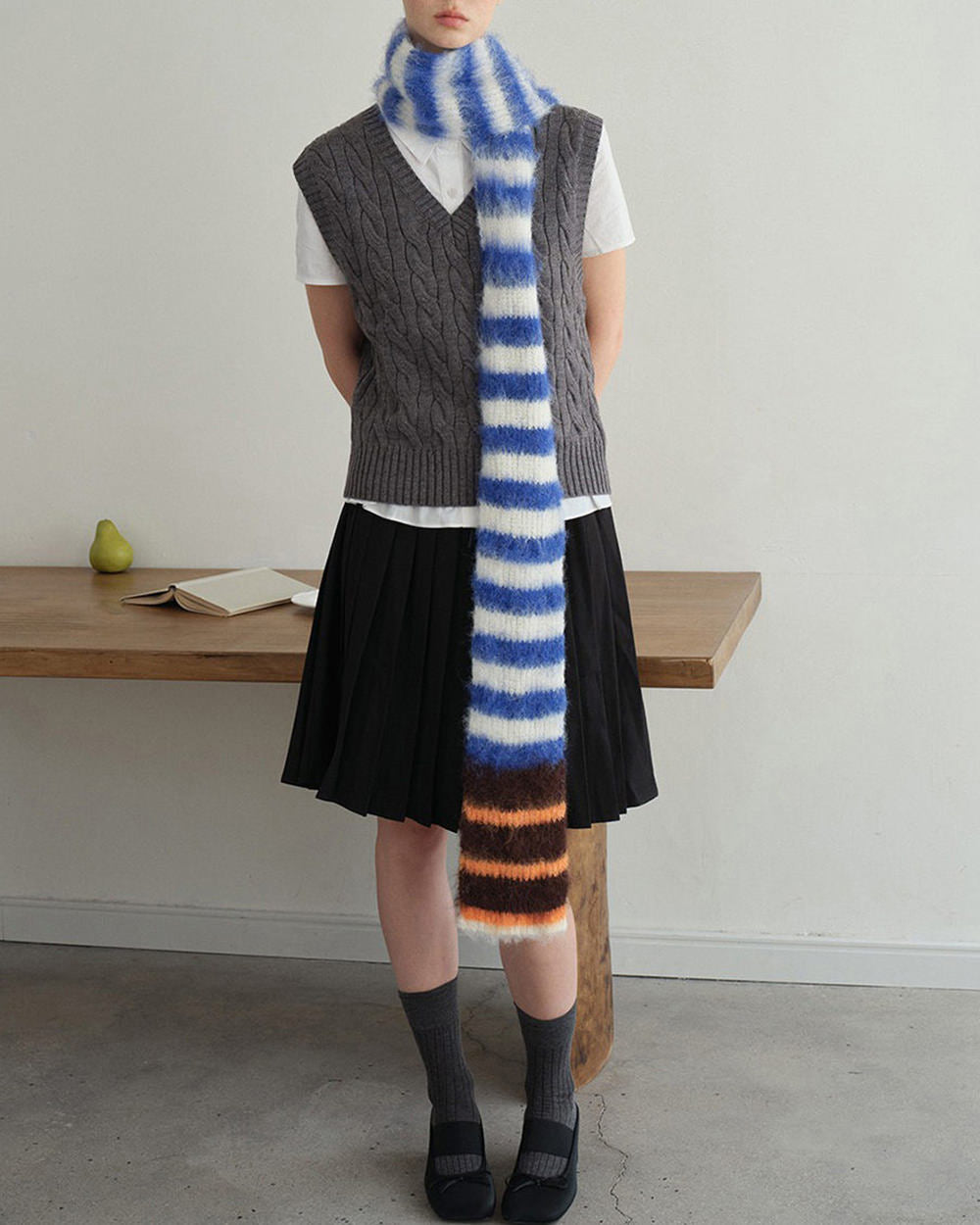 Frazzled English Woman Striped Scarf