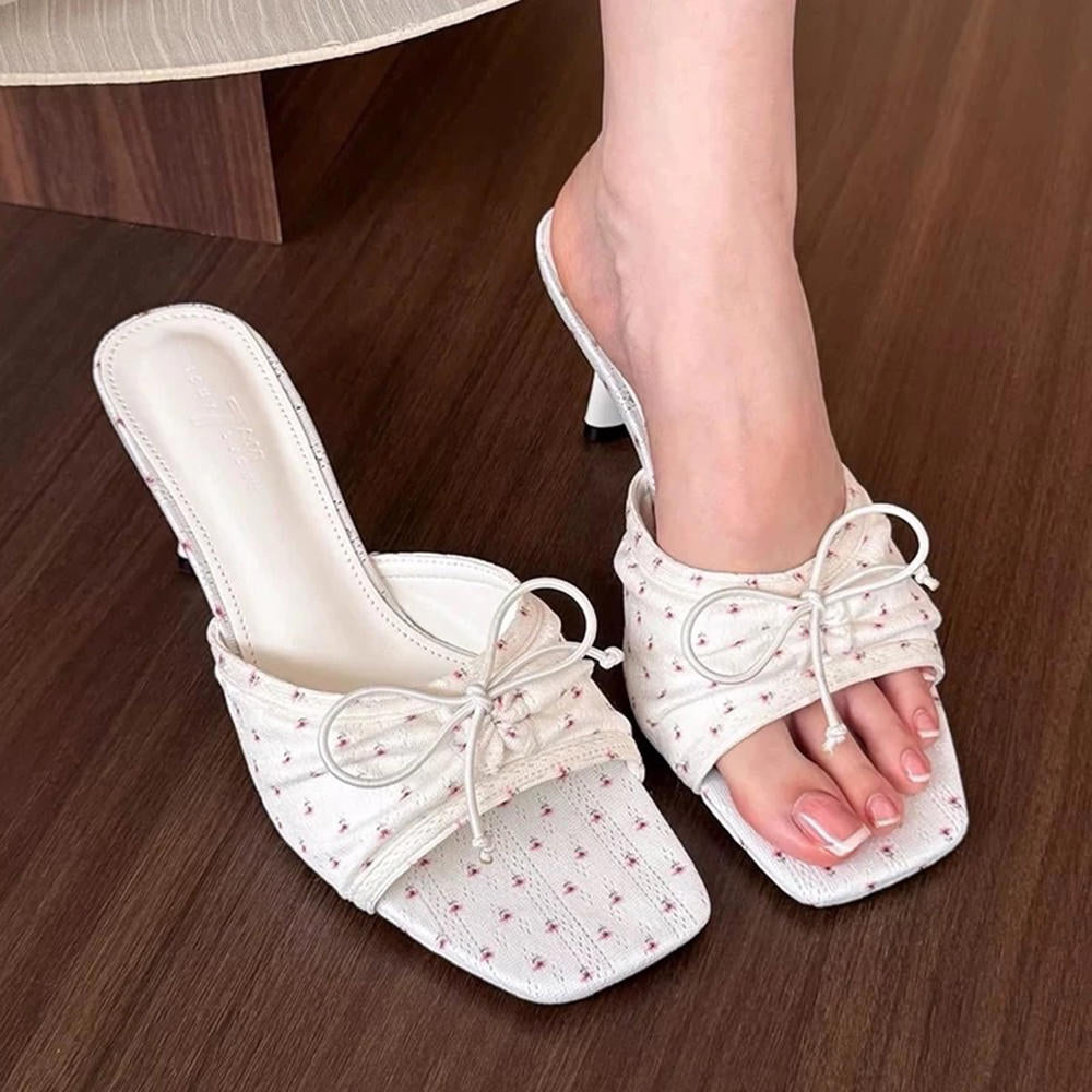 French Summer Floral Heeled Mules