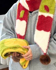 Fuzzy Apple Pattern Knit Scarf