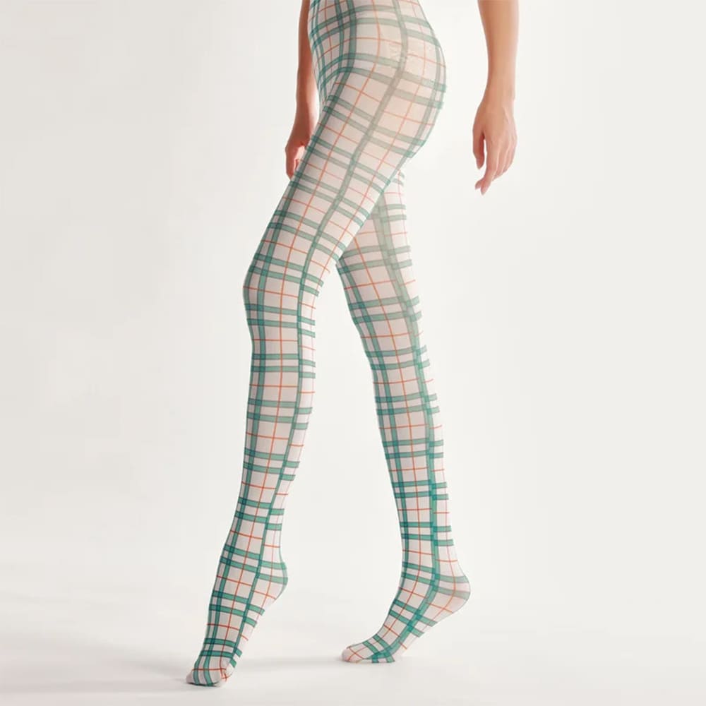 Green Plaid Patterned Tights