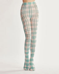 Green Plaid Patterned Tights