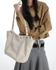 Too Busy Grommet Stud Beige Shoulder Bag