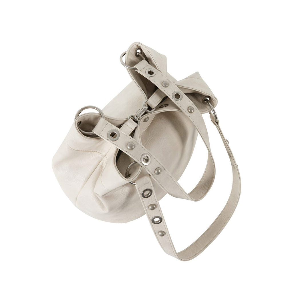 Too Busy Grommet Stud Beige Shoulder Bag