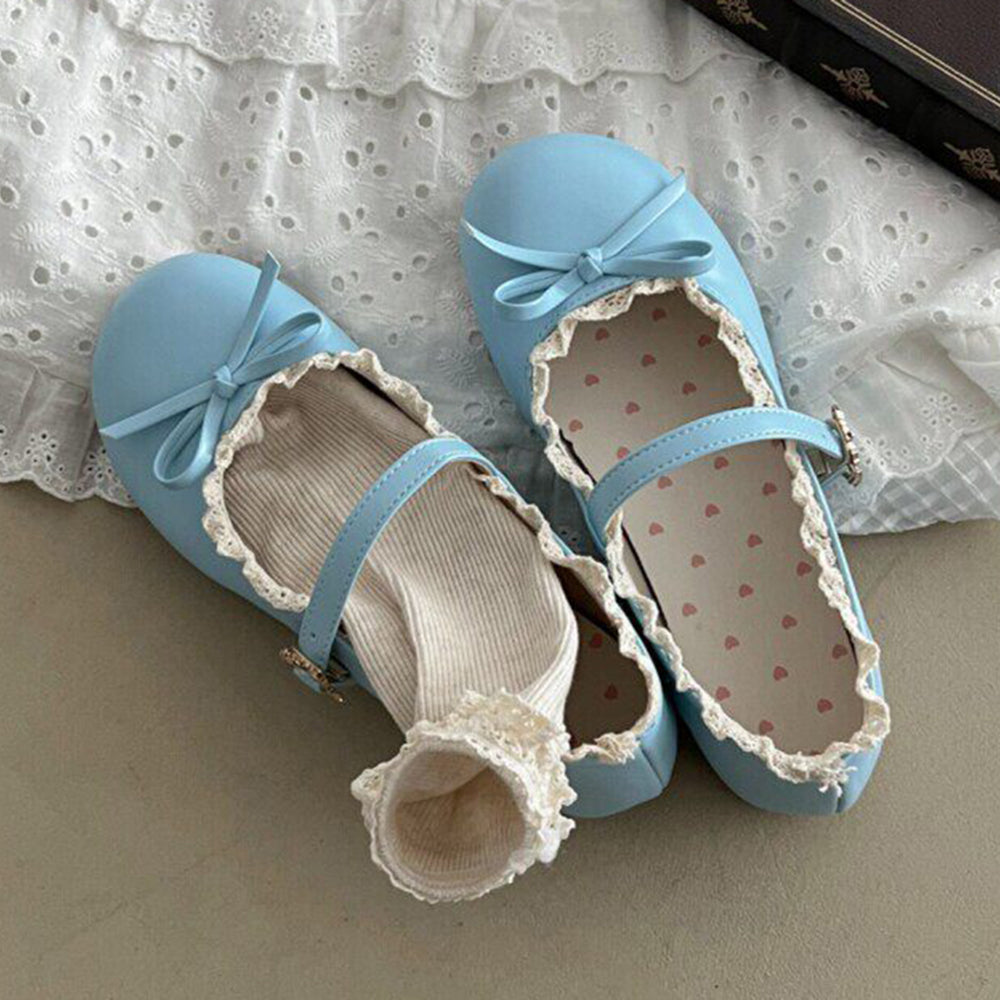 Pastel Dreams Lace Trim Mary Jane Flats