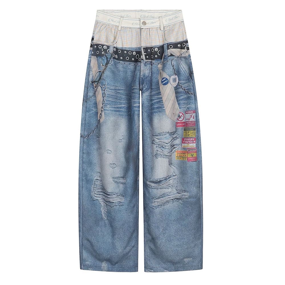 Nothing to Hide Layered Waist Graphic Jeans