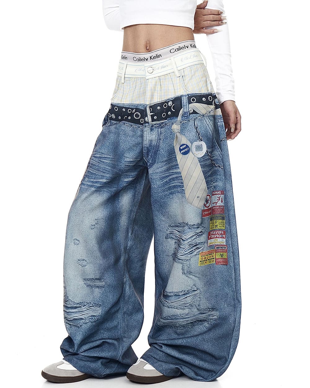 Nothing to Hide Layered Waist Graphic Jeans