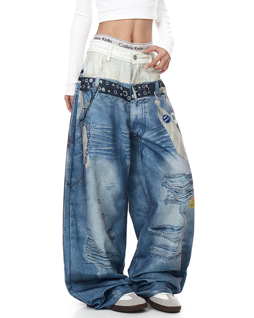 Nothing to Hide Layered Waist Graphic Jeans