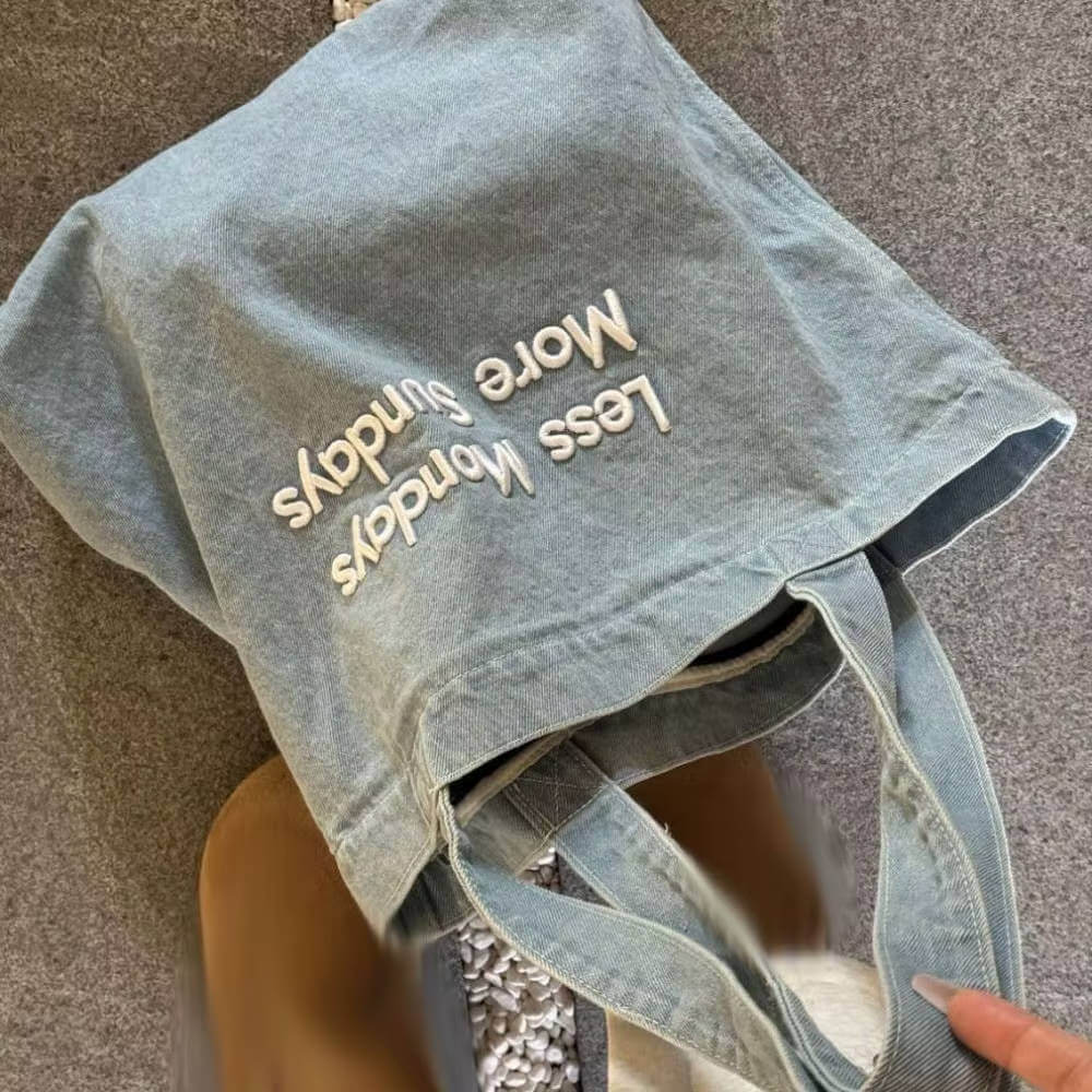 Less Mondays More Sundays Denim Bag