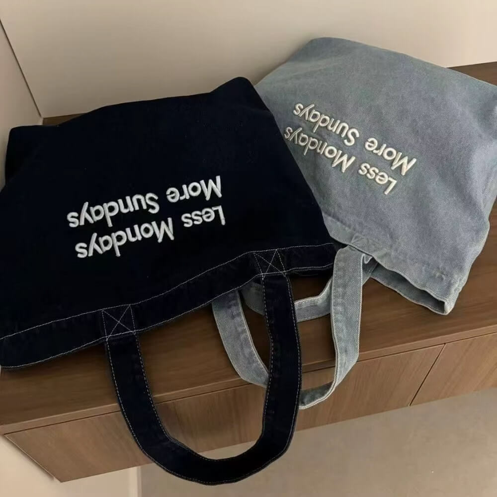 Less Mondays More Sundays Denim Bag
