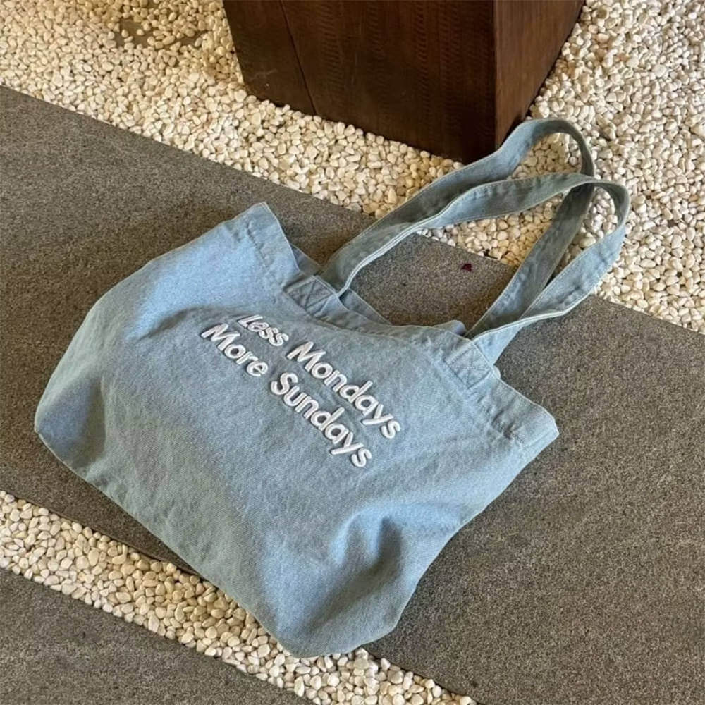 Less Mondays More Sundays Denim Bag