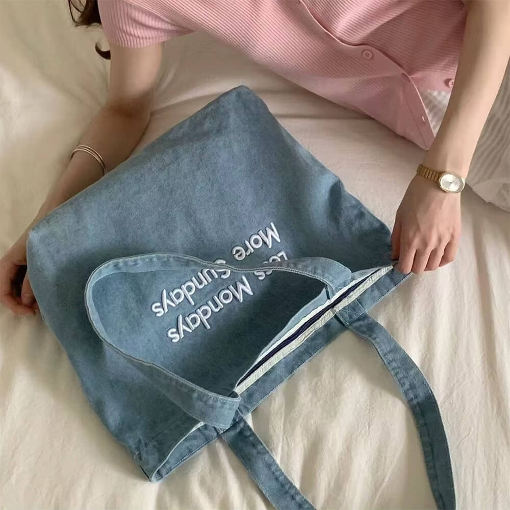 Less Mondays More Sundays Denim Bag