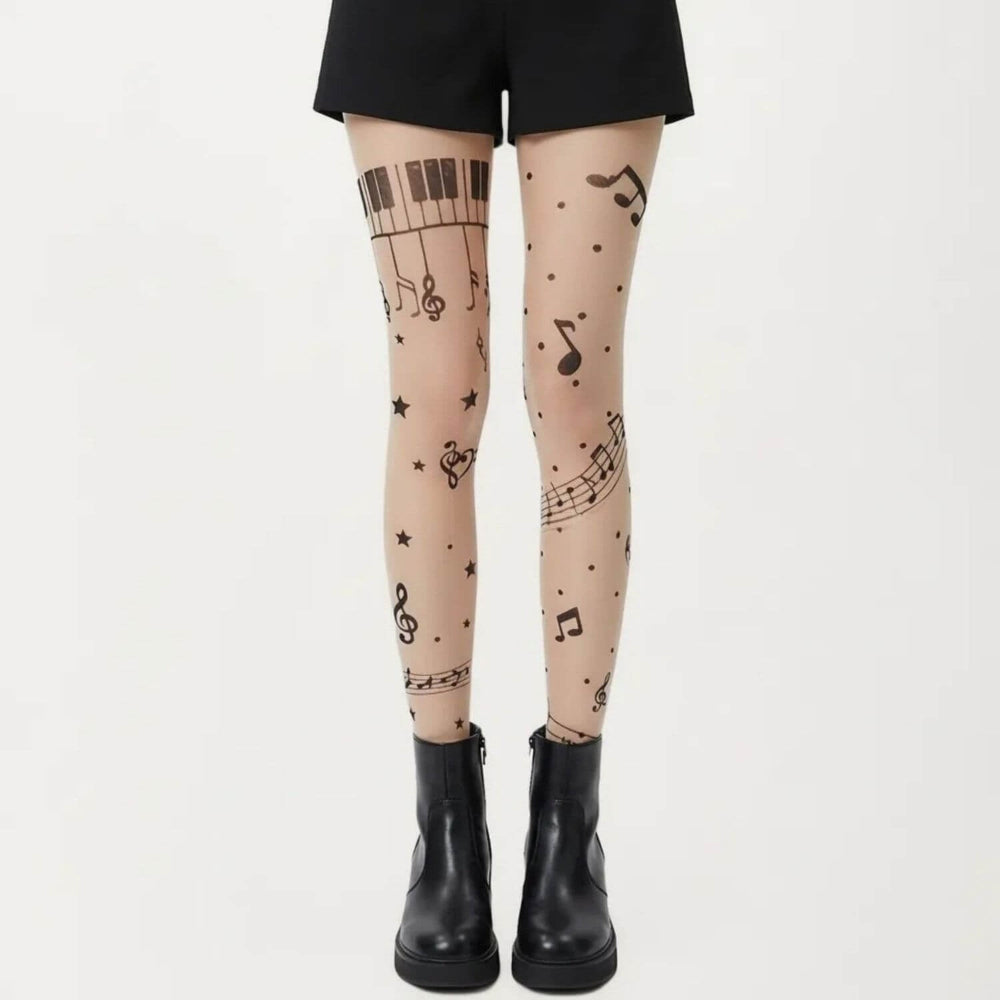 Music Note Print Tights