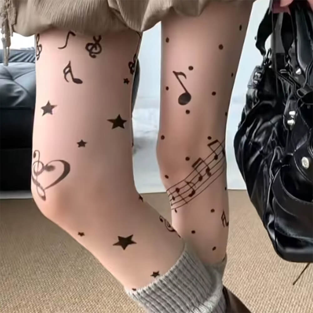 Music Note Print Tights