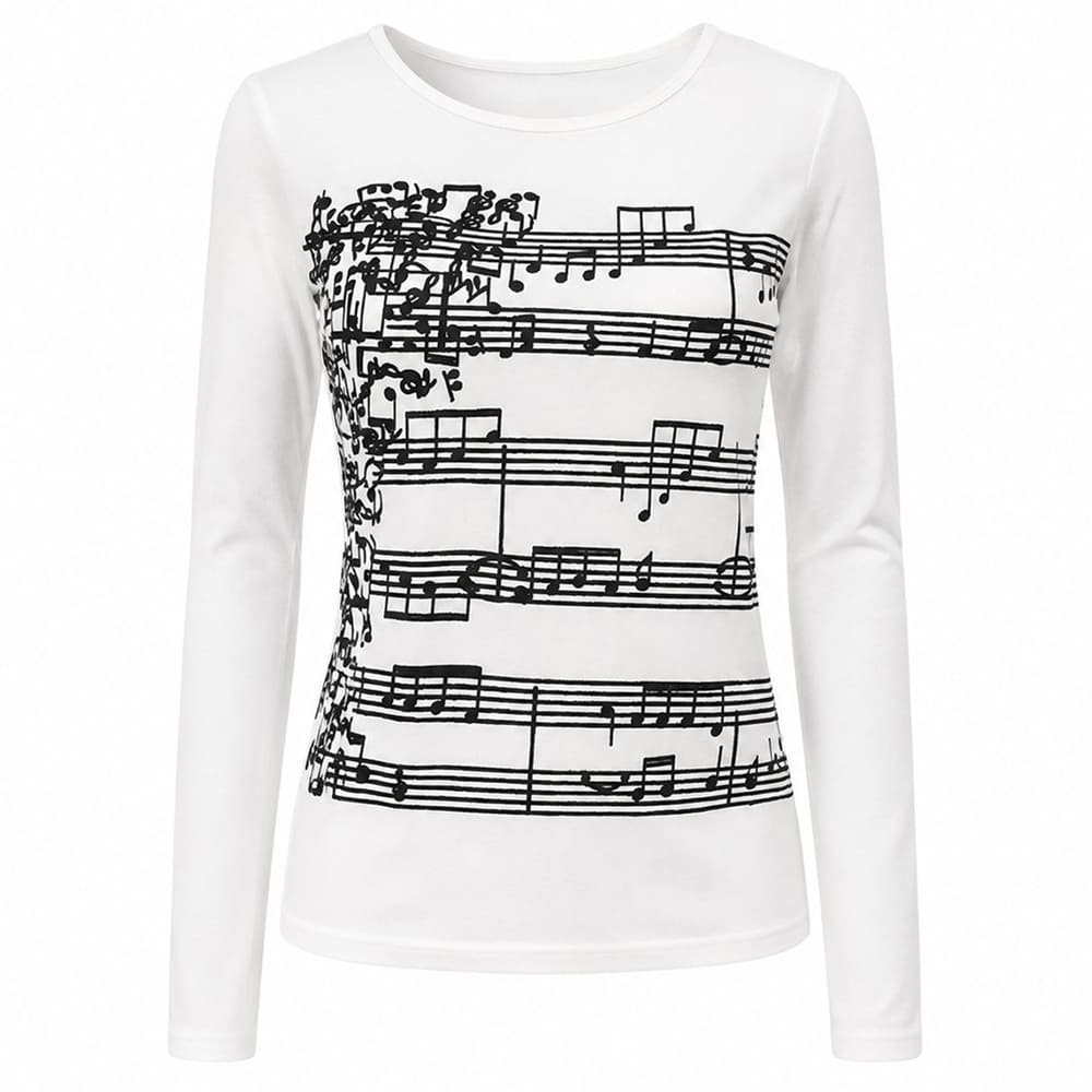 Music Note Print Long Sleeve Top