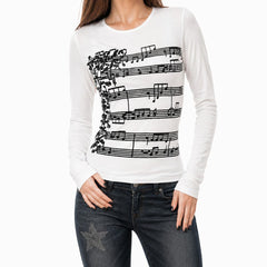 Music Note Print Long Sleeve Top
