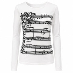 Music Note Print Long Sleeve Top