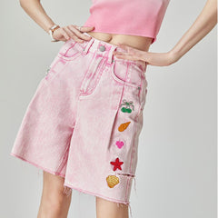 Ocean Embroidered Denim Shorts