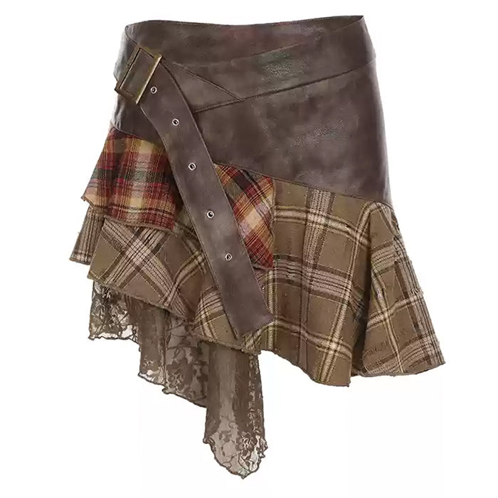 Patchwork Asymmetrical Mini Skirt