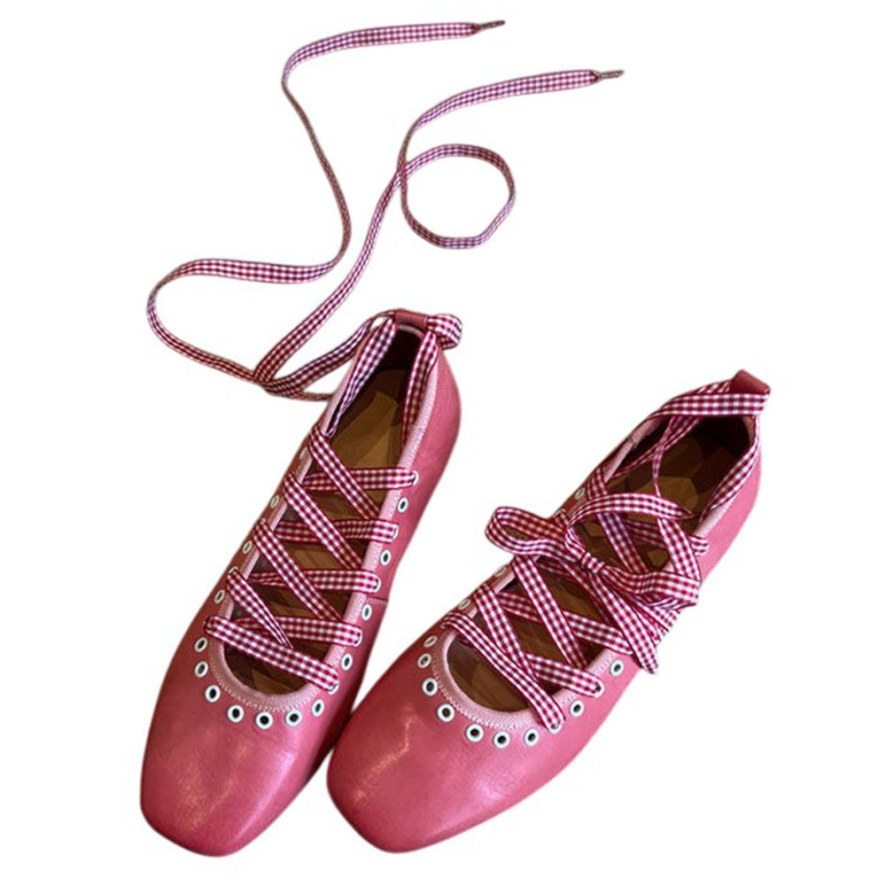 Picnic Gingham Ballet Lace Flats