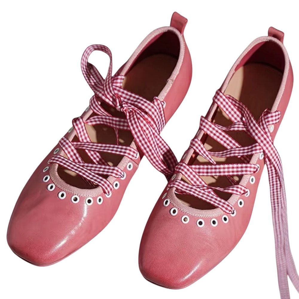 Picnic Gingham Ballet Lace Flats