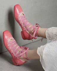 Picnic Gingham Ballet Lace Flats