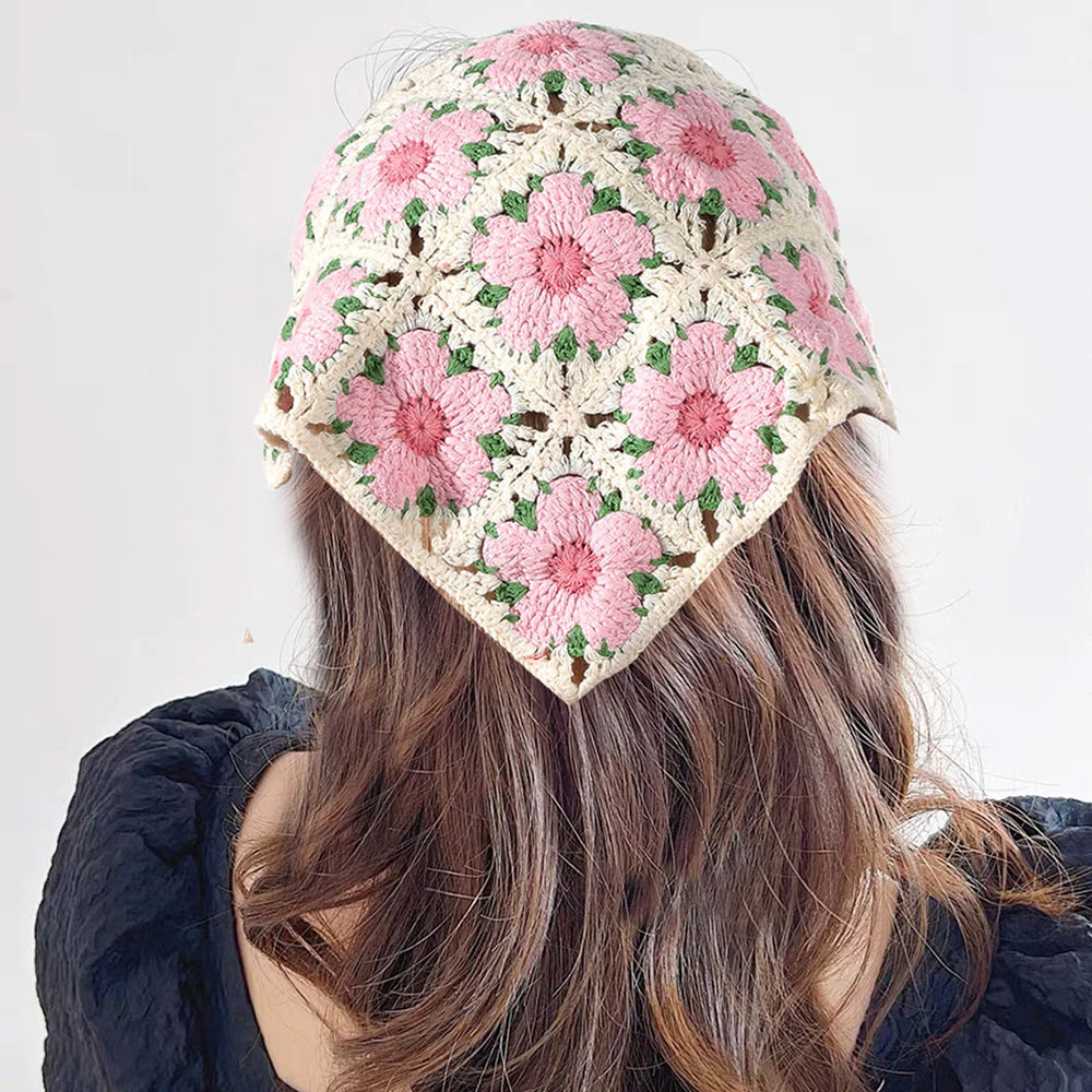 Pink Flower Crochet Bandana