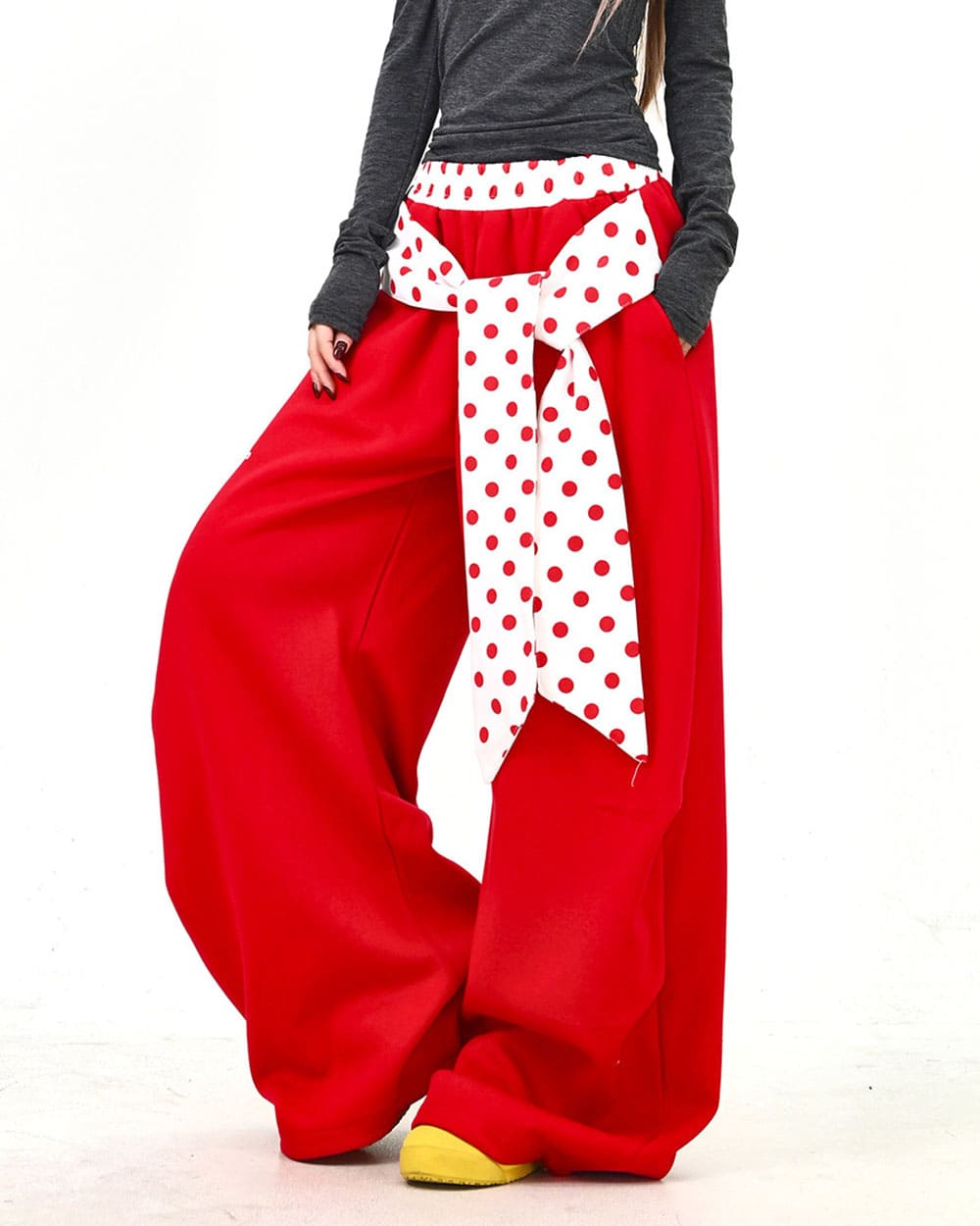 Polka Dot Belt Wide Leg Pants
