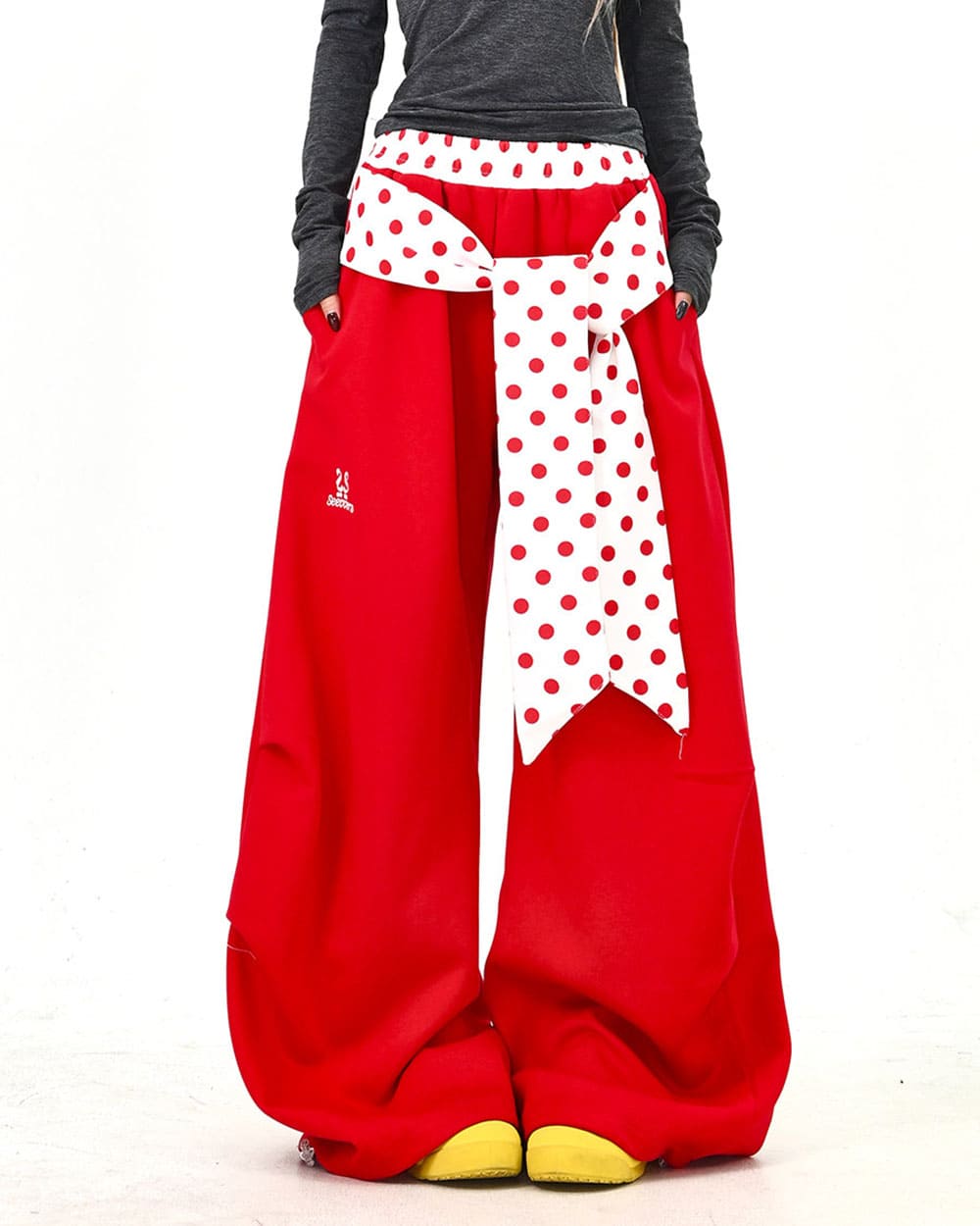 Polka Dot Belt Wide Leg Pants