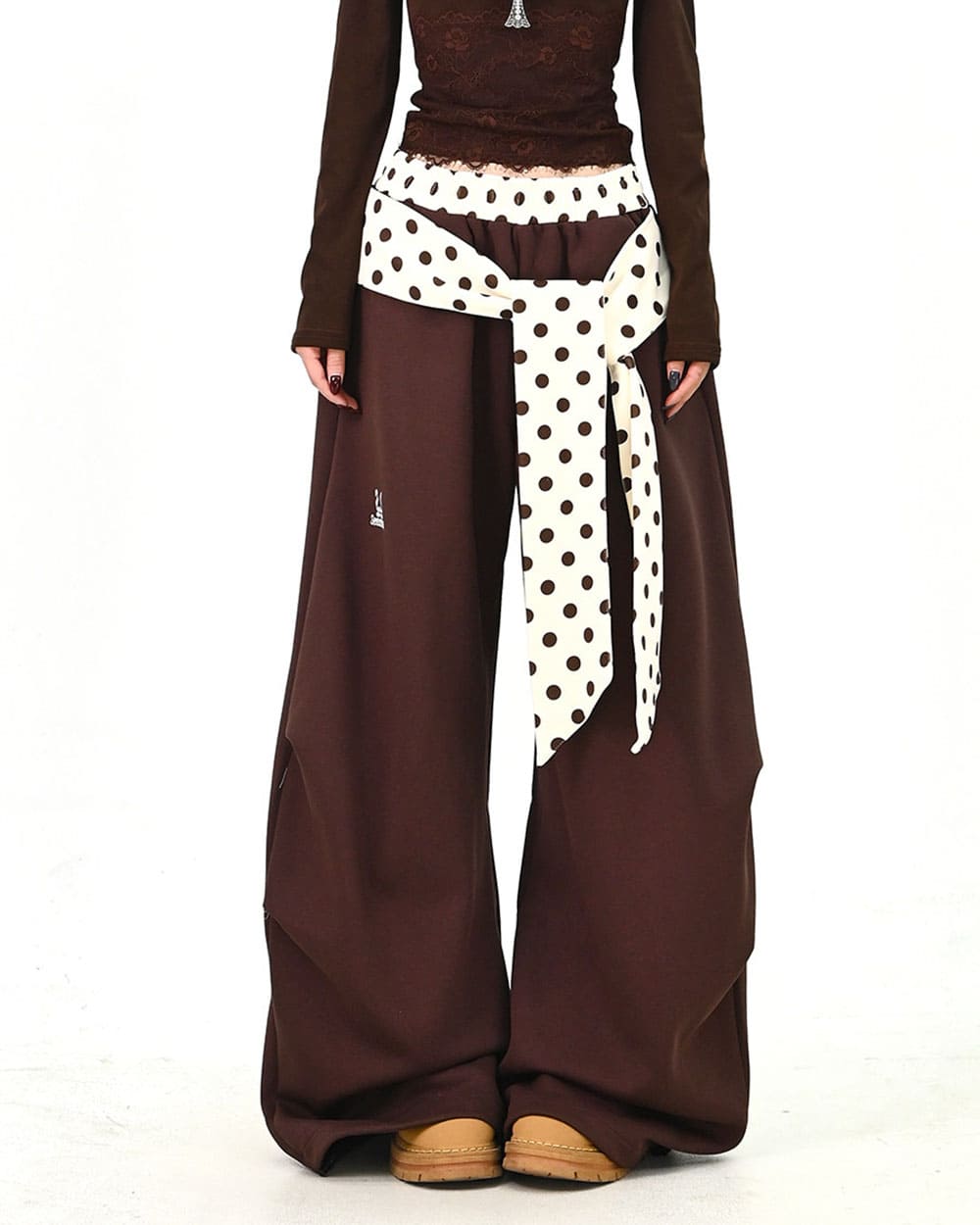 Polka Dot Belt Wide Leg Pants