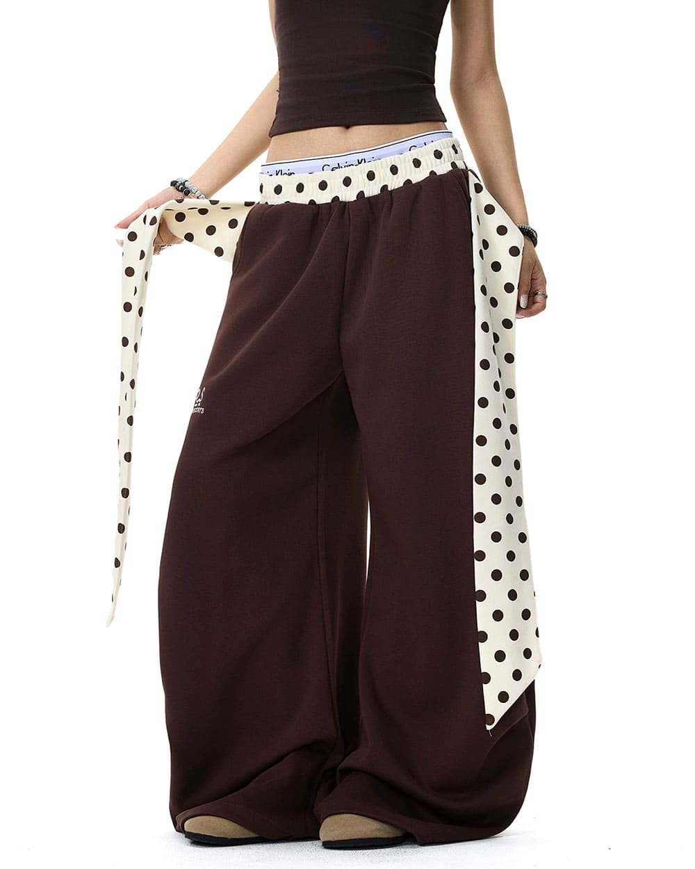 Polka Dot Belt Wide Leg Pants