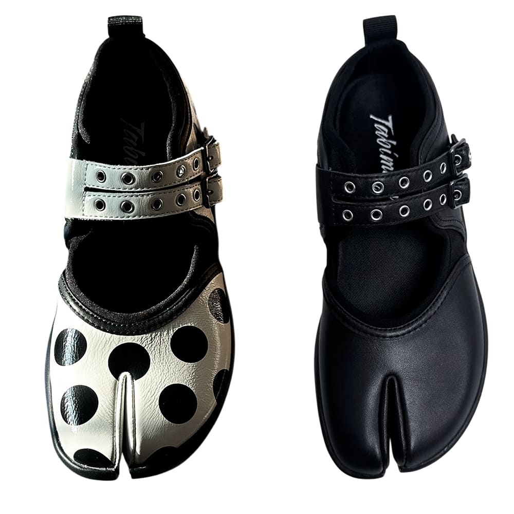 Polka Dot Buckle Strap Tabi Shoes