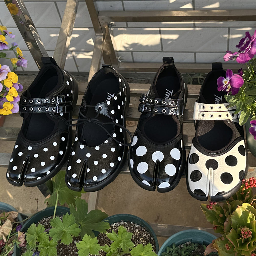 Polka Dot Buckle Strap Tabi Shoes