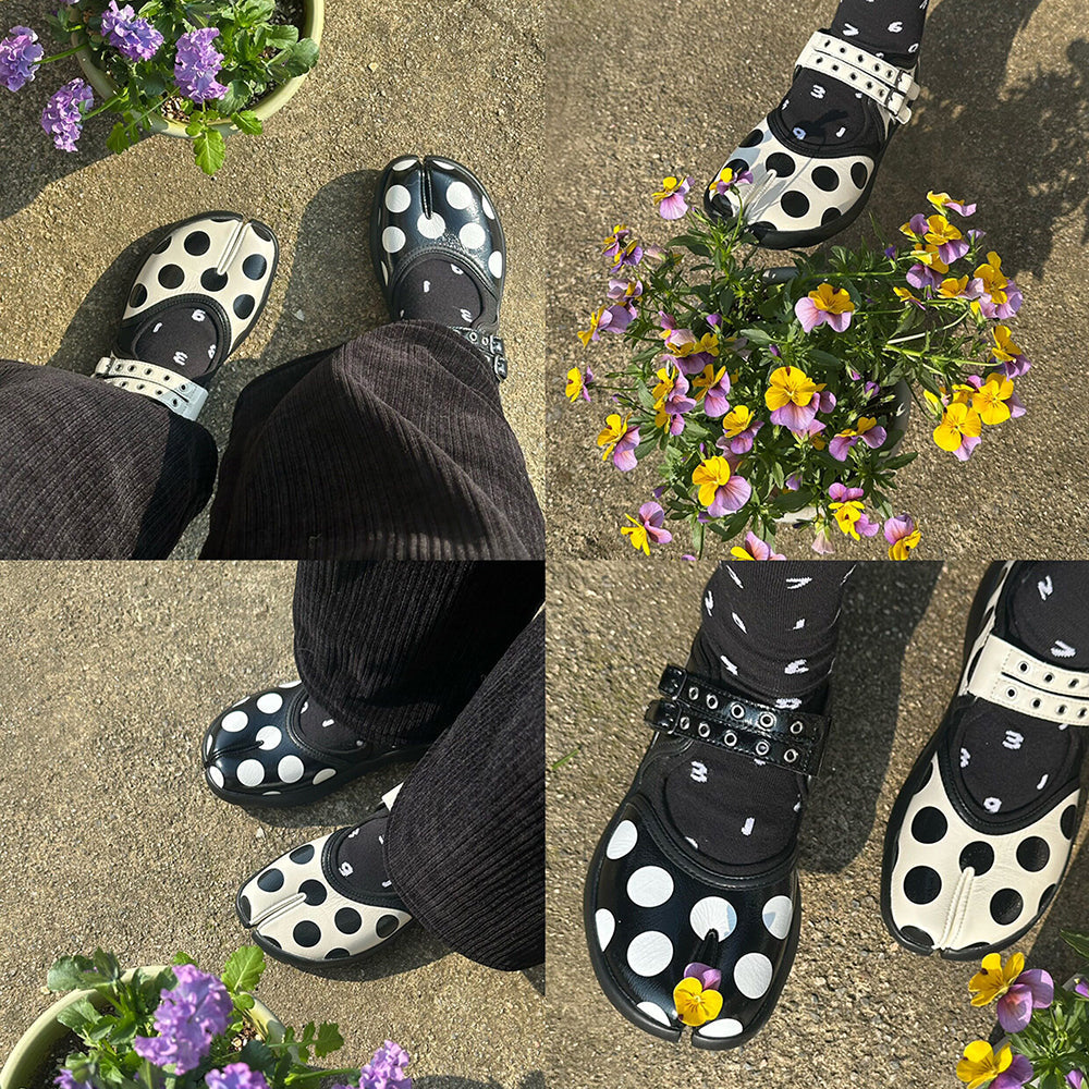 Polka Dot Buckle Strap Tabi Shoes