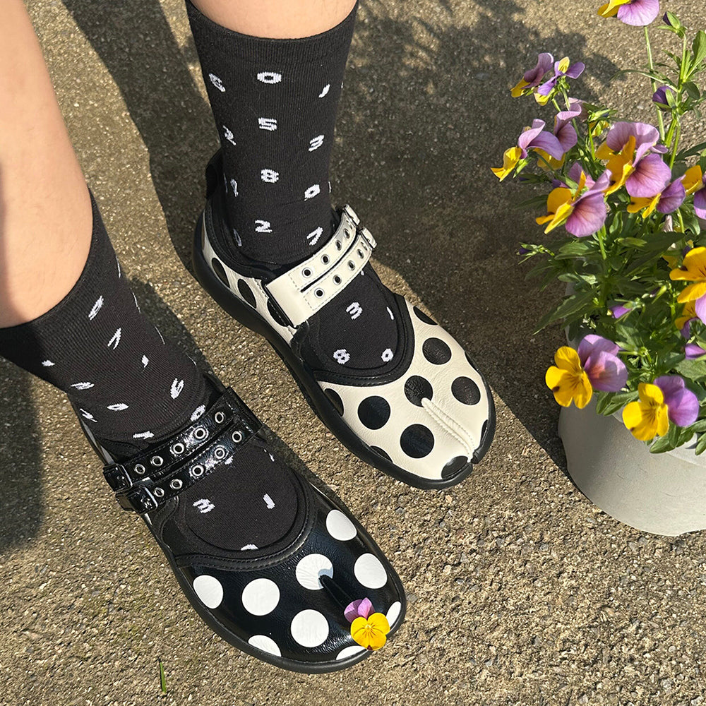 Polka Dot Buckle Strap Tabi Shoes