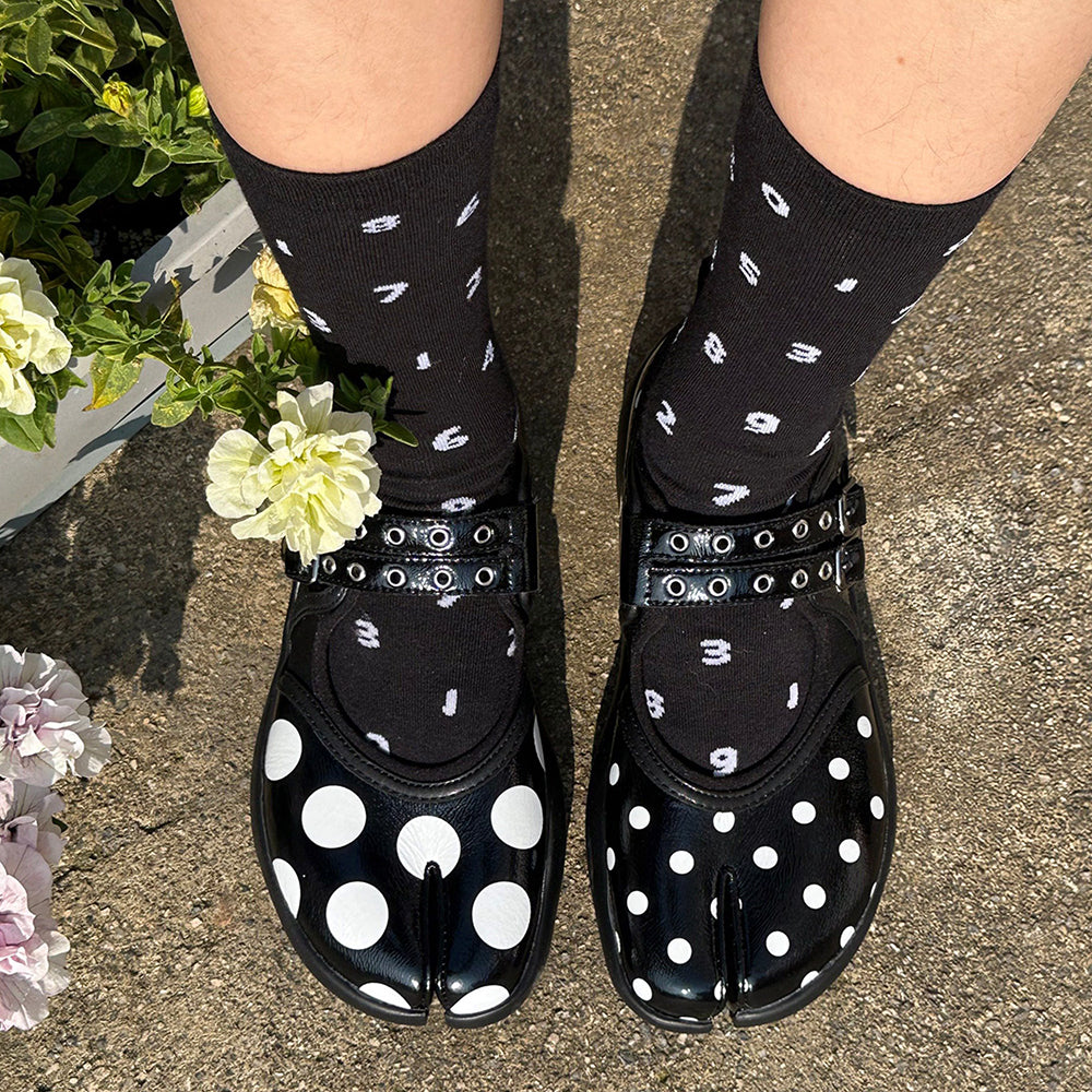 Polka Dot Buckle Strap Tabi Shoes