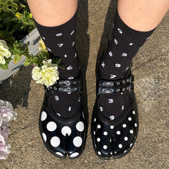 Polka Dot Buckle Strap Tabi Shoes