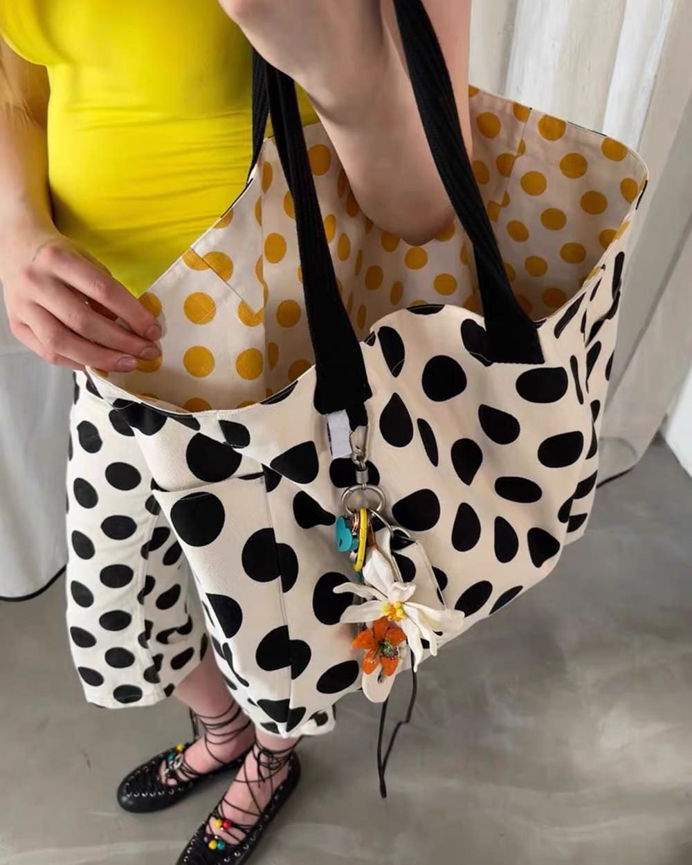 Polka Dot Canvas Shopper Bag