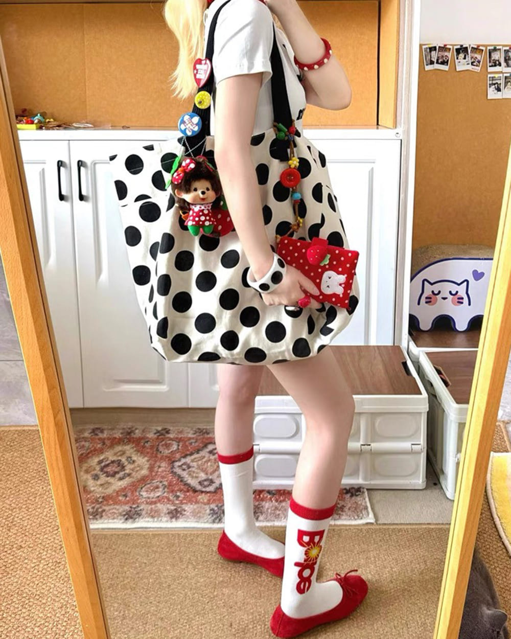 Polka Dot Canvas Shopper Bag