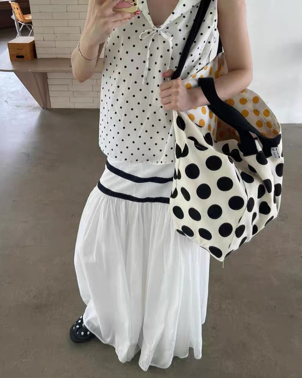 Polka Dot Canvas Shopper Bag