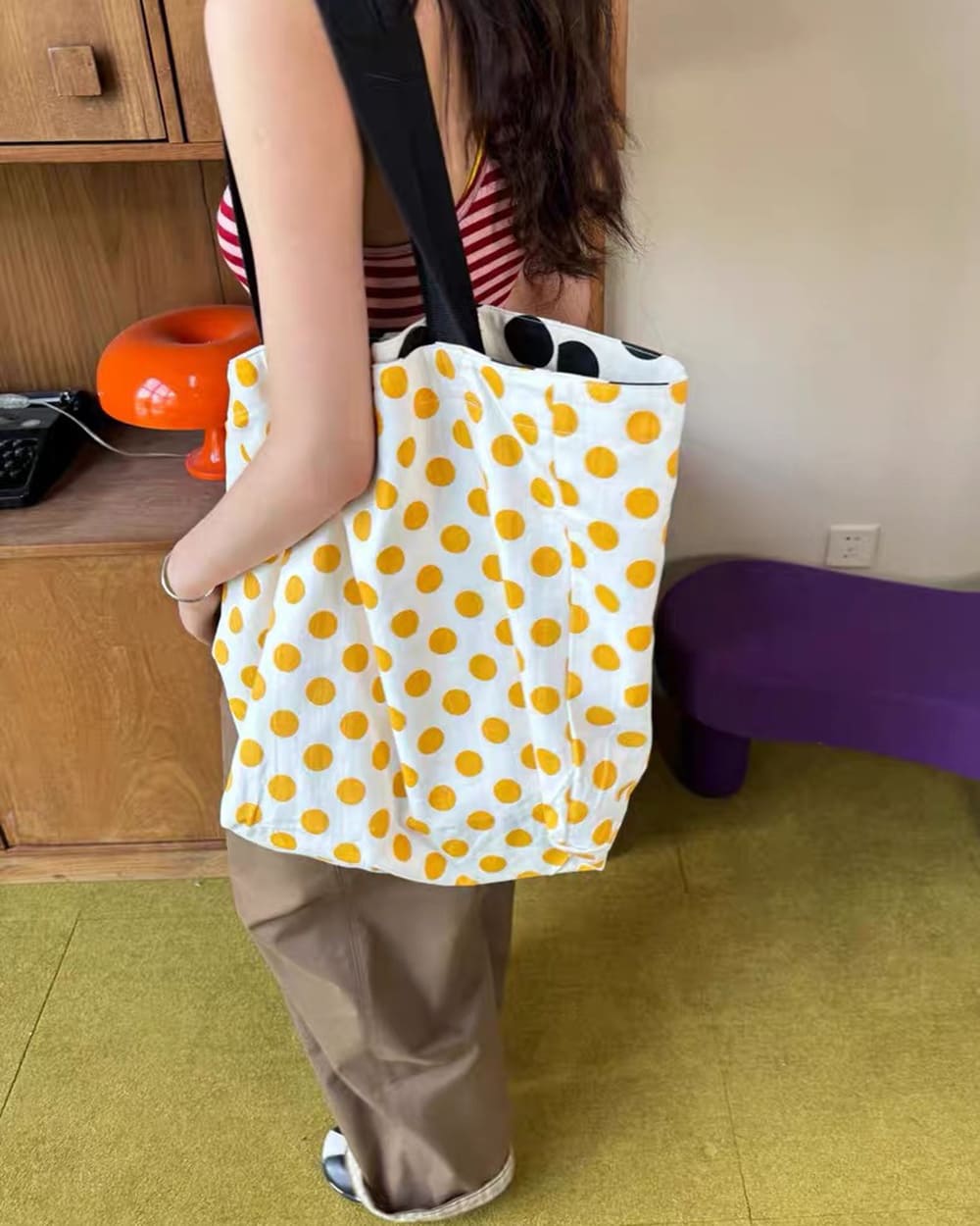 Polka Dot Canvas Shopper Bag