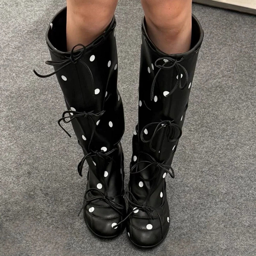 Polka Dot Heart Kitten Heel Boots