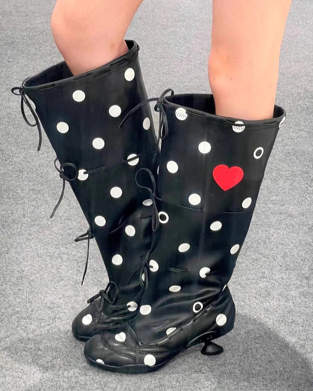 Polka Dot Heart Kitten Heel Boots