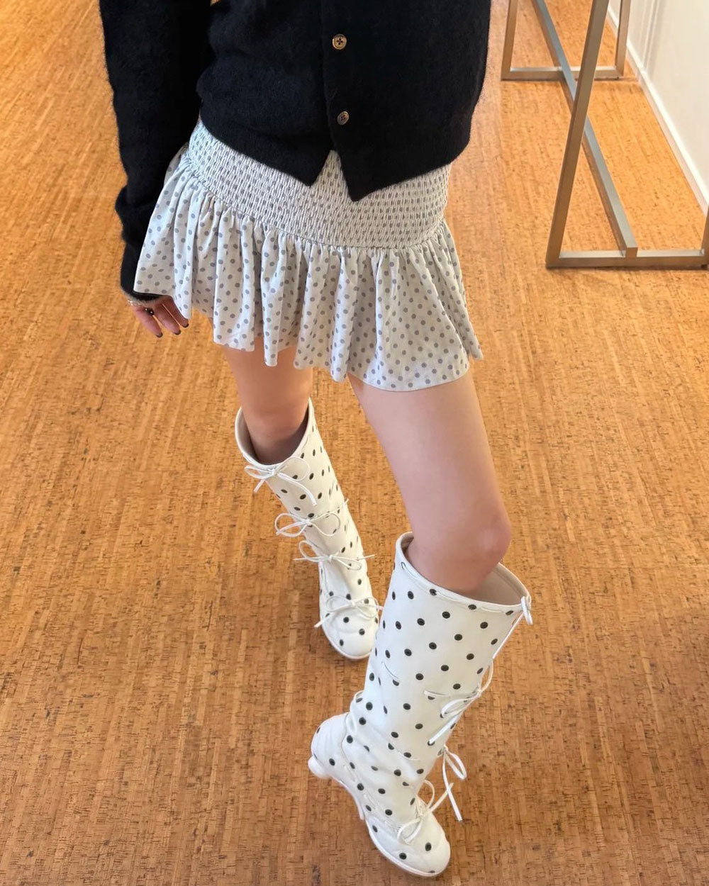 Polka Dot Heart Kitten Heel Boots