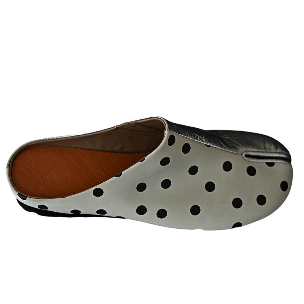 Paris Polka Dot Silver Tabi Mule Flats