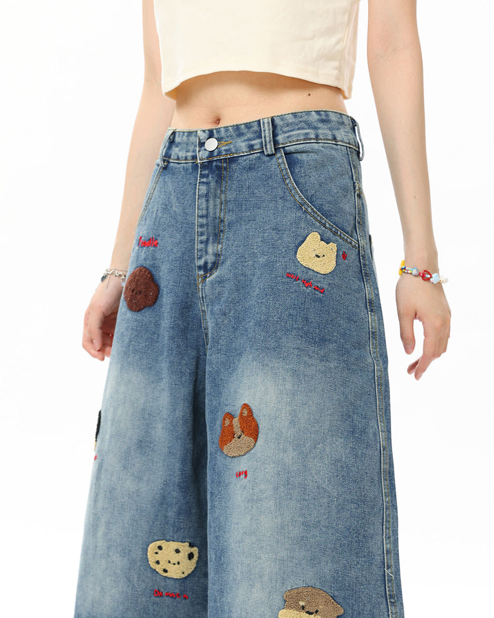 Poodle Embroidered Denim Shorts