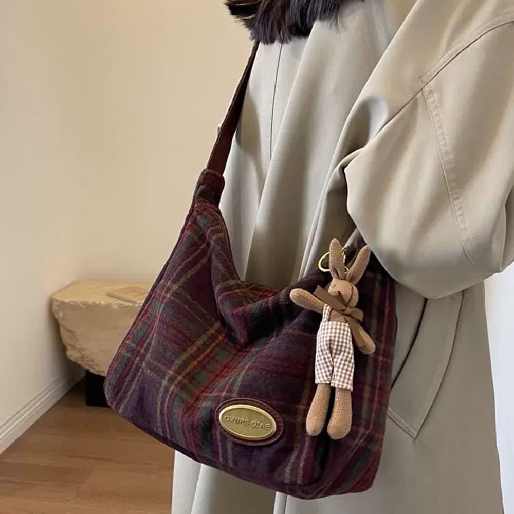 Preppy Style Plaid Shoulder Bag