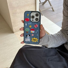 Puppy Embroidered Denim iPhone Case
