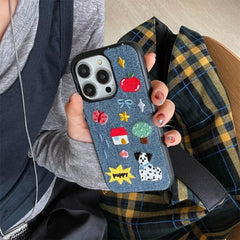 Puppy Embroidered Denim iPhone Case