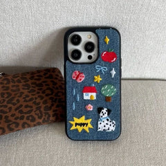 Puppy Embroidered Denim iPhone Case