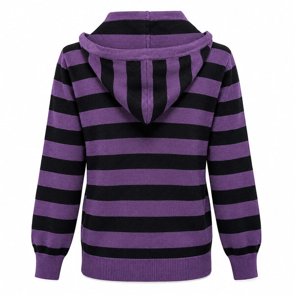 Purple & Black Striped Lightweight Knit Hoodie